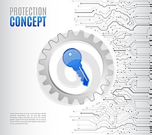 Abstract high tech circuit board with technology key. Security concept background. Cyber data security, information privacy.