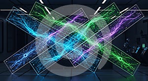 Futuristic Digital Neural Network and Data Flow Display