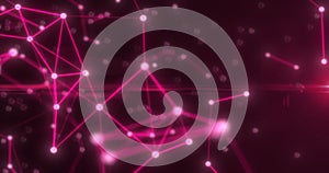 Abstract high tech red glowing lines with dots and plexus triangles, abstract background