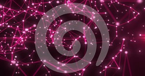 Abstract high tech red glowing lines with dots and plexus triangles