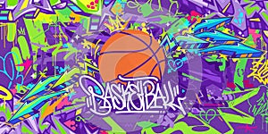 Abstract Hip Hop Urban Street Art Graffiti Style Streetball Or Basketball Illustration Background