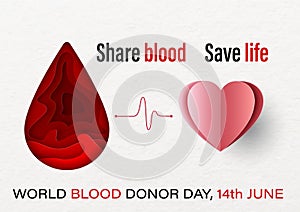 World Blood donor day in paper cut and vector design