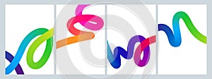 Abstract Holi Banners with Gradient Colored Curve Shape. Vector Posters with Waves