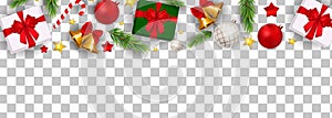 Abstract Holiday New Year and Merry Christmas Border on Transparent Background Vector Illustration