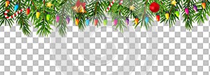 Abstract Holiday New Year and Merry Christmas Border on Transparent Background Vector Illustration