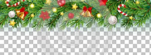 Abstract Holiday New Year and Merry Christmas Border on Transparent Background Vector Illustration