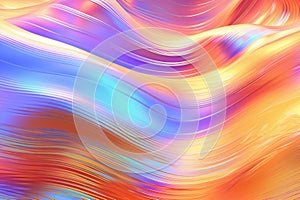 Abstract holographic background with waves of gold, orange and blue color. Divine energy illustration