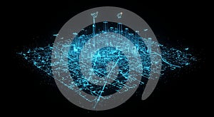 Abstract holographic city data network display