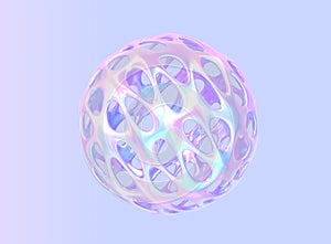 Abstract holographic hollow ball or sphere, round metal shape with gradient pearlescent texture, chromatic fluid object