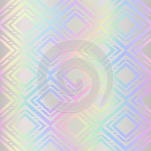 Abstract holographic seamless pattern. Repeated hologram effect metal foil. Rainbow holo background. Repeating iridescent spectrum