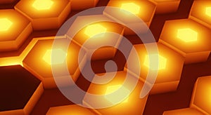 Abstract honeycomb pattern glowing golden cells close up macro abstract texture background