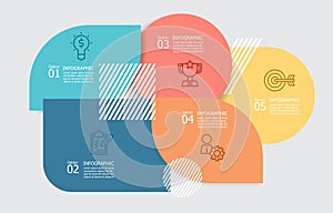 abstract horizonta steps timeline infographic element report background with business line icon 5 steps