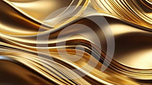 Abstract horizontal background. Gold liquid metal, bends of gold metal. AI generative