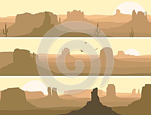 Abstract horizontal banner of prairie wild west.