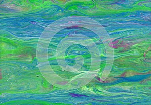 Abstract horizontal bright blue green background with texture, banner , painted with acrylic in the style of fluid art