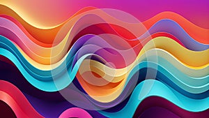 Abstract horizontal rainbow gradient volume wave texture background. Smooth graceful lines