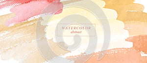 Abstract horizontal watercolor background. Bright colorful hand painted stains in pale, beige, yellow, ivory, pink