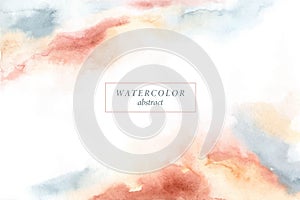Abstract horizontal watercolor background. Colorful hand painted stains in beige, yellow, ivory, pink, blue, grey