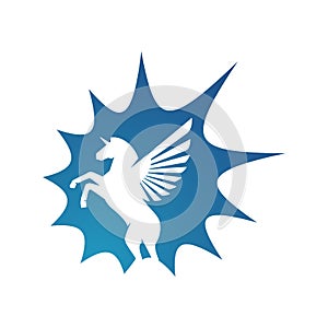 abstract horse pegasus unicorn flying vector logo on white background