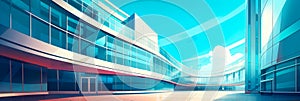 Abstract Hospital Building: stylized, abstract depiction of a modern hospital building with sleek lines and geometric
