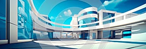 Abstract Hospital Building: stylized, abstract depiction of a modern hospital building with sleek lines and geometric