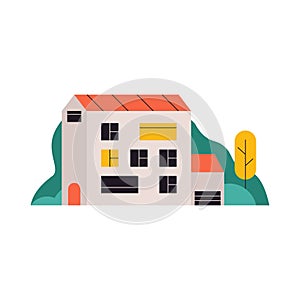 Abstract house building. Doodle architecture construction, cartoon urban real property estate. Vector illustration