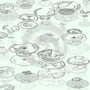 Abstract hud elements on white background. High tech design, round interfaces, connecting systems. Science and