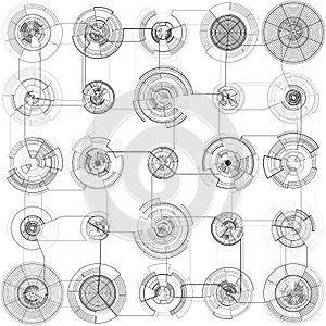 Abstract hud elements on white background. High tech motion design, round interfaces, connecting system. Science and