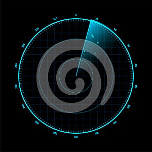 Abstract HUD interface element radar with targets detection on screen