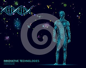 Abstract human body anatomy. DNA engineering science innovation superman technology. Genome health research cloning photo