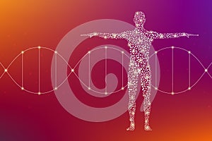 Abstract human body with molecules DNA. Medicine, science and technology concept. Illustration.