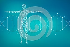 Abstract human body with molecules DNA. Medicine, science and technology concept. Illustration.