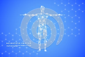 Abstract human body with molecules DNA. Medicine, science and technology concept. Vector illustration.