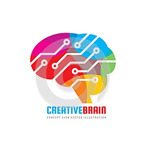 Abstract human brain - business vector logo template concept illustration. Creative idea sign. Electronic computer technology.