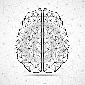 Abstract human brain of lines and dots, polygonal wireframe