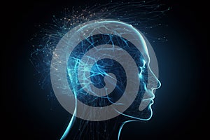 Abstract human brain neural network visualization. Generative AI