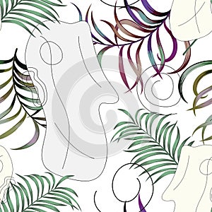 Abstract human face tropical seamless white background
