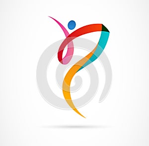 Abstract human figure logo design. Gym, fitness, running trainer vector colorful logo. Active Fitness, sport, dance web