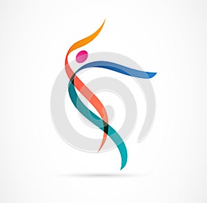 Abstract human figure logo design. Gym, fitness, running trainer vector colorful logo. Active Fitness, sport, dance web