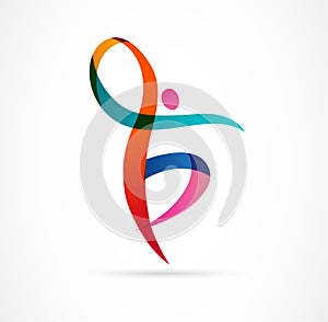 Abstract human figure logo design. Gym, fitness, running trainer vector colorful logo. Active Fitness, sport, dance web