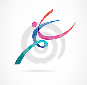 Abstract human figure logo design. Gym, fitness, running trainer vector colorful logo. Active Fitness, sport, dance web