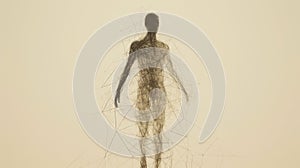 Abstract human figure made of interconnected lines and dots