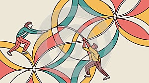 Abstract Human Figures Interacting with Rings, vector design Generative AI