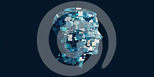 Abstract Human Head Silhouette, Motherboard Pattern, Binary Code, Turquoise, Technology Concept