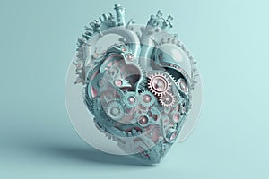 Abstract human heart made from gears. Generative AI