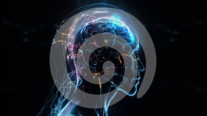 Abstract humanized AI Chat GPT chatbot with intertwined wiring and circuitry. Generative AI. photo
