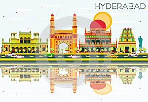 Abstract Hyderabad Skyline with Color Landmarks and Reflections.