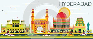 Abstract Hyderabad Skyline with Color Landmarks. photo