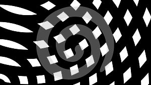 Abstract hypnotic optical illusion rotating spiral circles, black and white mask, loopable