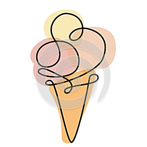 Abstract ice cream sketch, vector illustration doodle oneline continuous isolated